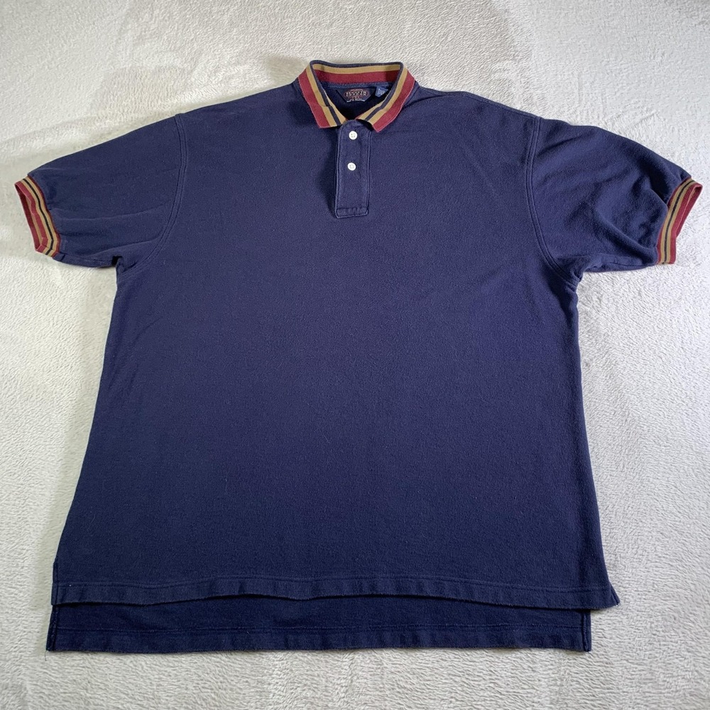 Vintage‎ Kenneth Gordon Polo Shirt Mens Large Blue Stripe Collar Cotton Knit